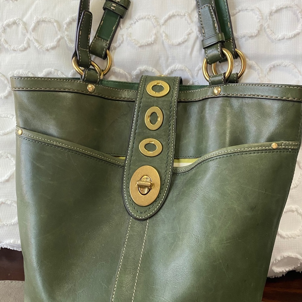 RESERVED!!! Green Leather Authentic Coach bag